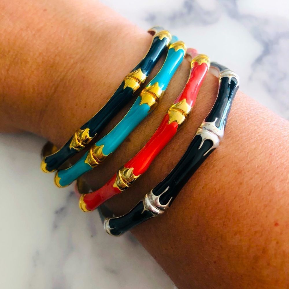(4) Enamel Bamboo Style Bangle Bracelets